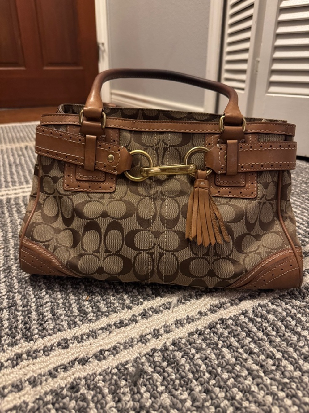 Coach Signature Canvas Satchel with Leather Trim in Brown and Tan